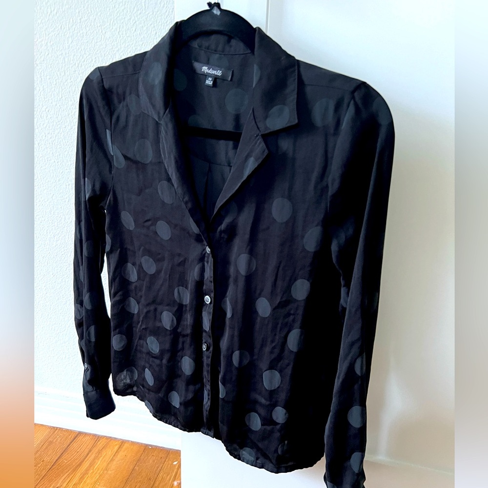 Madewell Jacquard Dot Pajama Shirt Button down size XS black